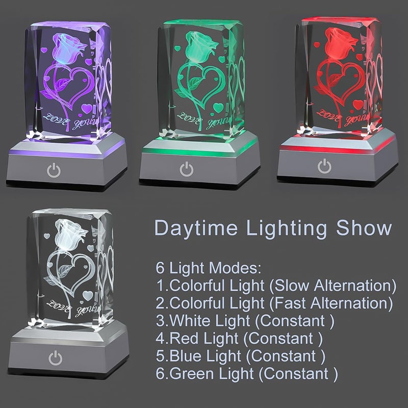 hochance 3D Crystal Loverose,Christmas Gifts for Wife Girlfriend Mother Her,Sweet Valentine's Day Anniversary Birthday Mother's Day Xmas Vday Presents,LED Multicolor Display Night Lights - Image 3